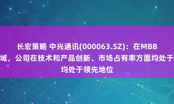 长宏策略 中兴通讯(000063.SZ)：在MBB&FWA领域，公司在技术和产品创新、市场占有率方面均处于领先地位
